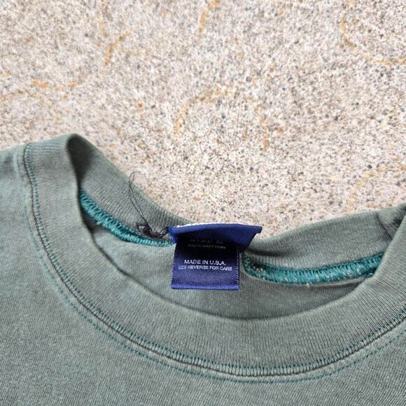 Vtg 90s MIXED BLUES Plain Earthtone Tee Shirt Green M Single Stitch USA Made - Picture 4 of 6
